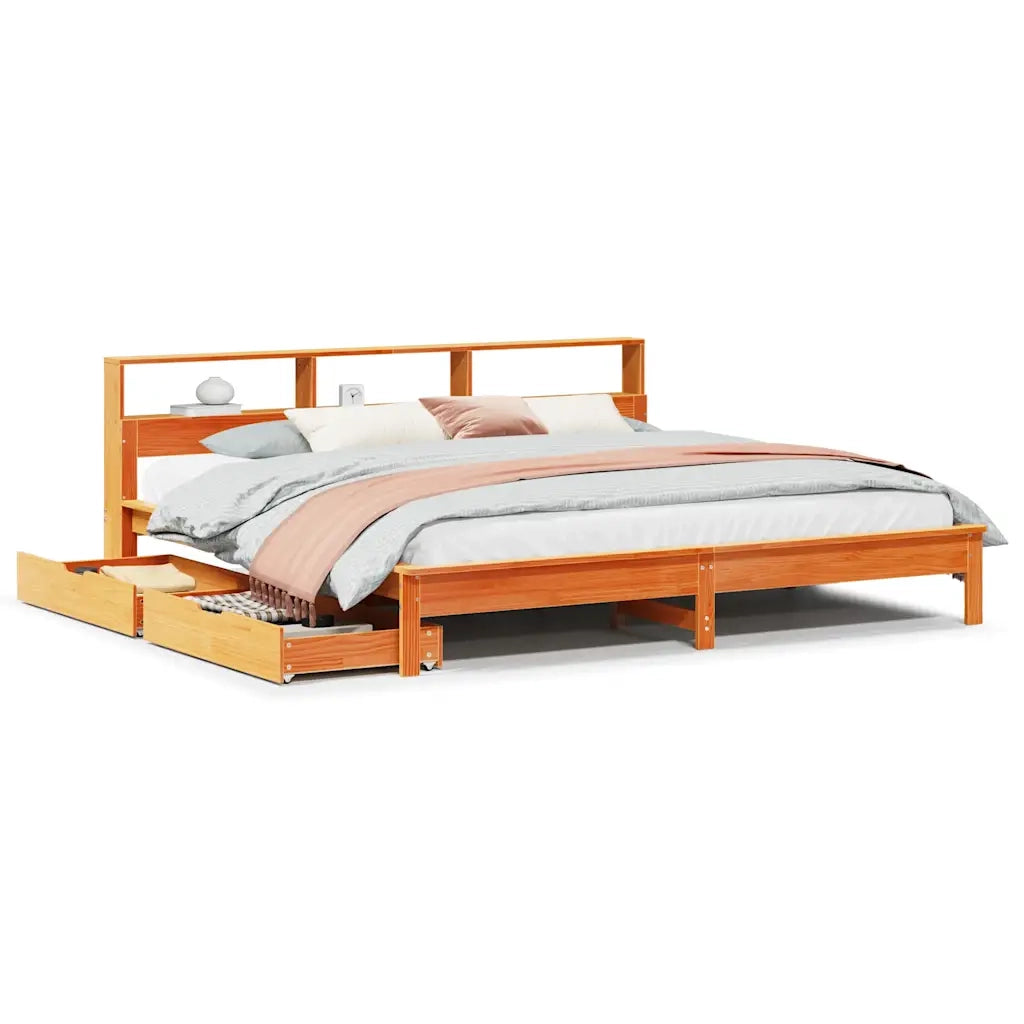 Letto Libreria senza Materasso Marrone Cera 200x200 cm in Pino 3309799