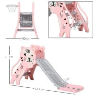Scivolo per Bambini 18-36 Mesi con Canestro da Basket Laterale, in Plastica, 133x60x70 cm, Rosa e Grigio