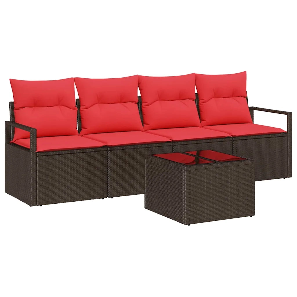 Set di divani 5 pcs Marrone e Rosso polyrattan