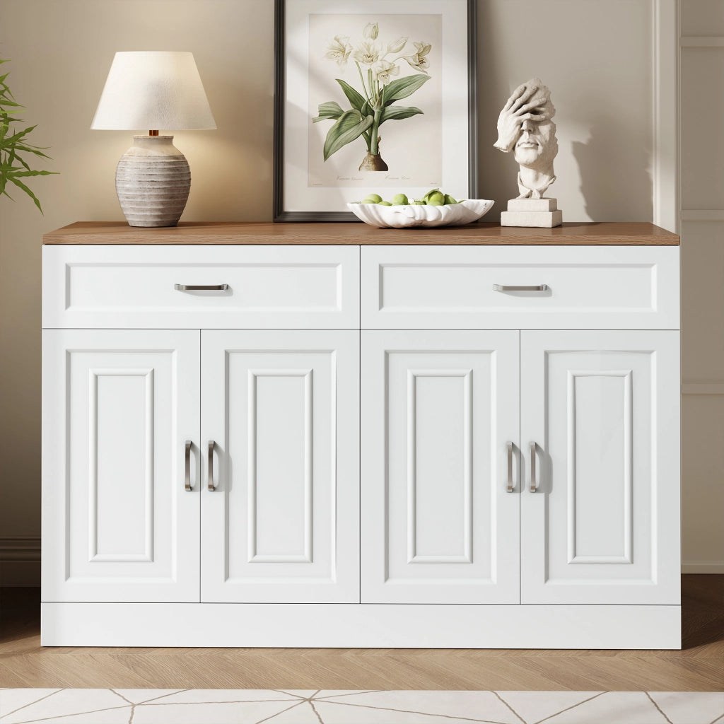 OKWISH Credenza con 4 ante e 2 cassetti, ripiani regolabili e dispositivo antiribaltamento, 120 x 35 x 80.5 cm