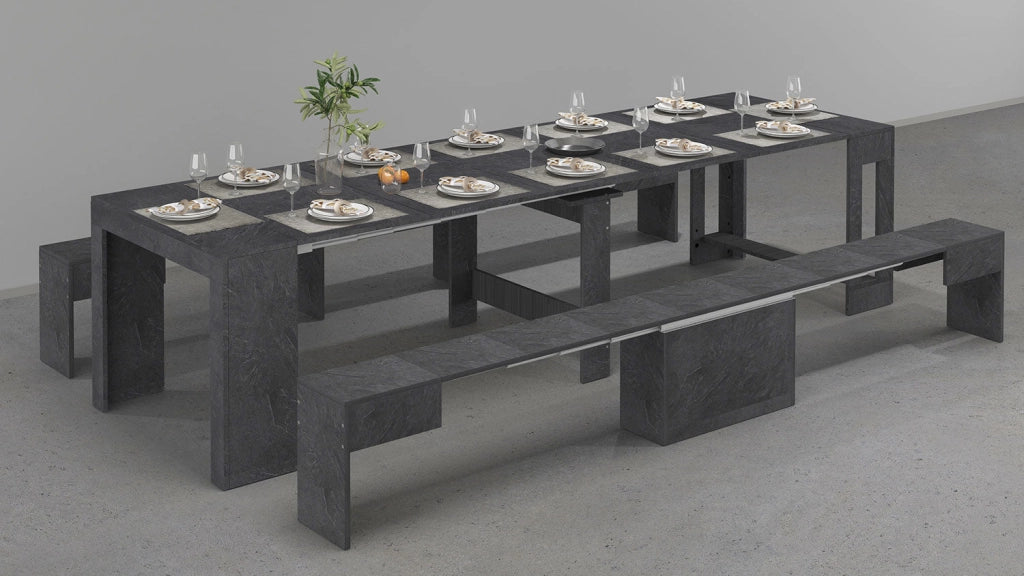 Set 2 Panche Allungabili 66/290x25x45 cm Pratika Singola A e B Grigio Ardesia