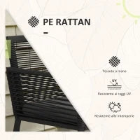 Set da Giardino in Rattan con 2 Poltroncine con Cuscini e Tavolino da Caffè in Vetro, Nero