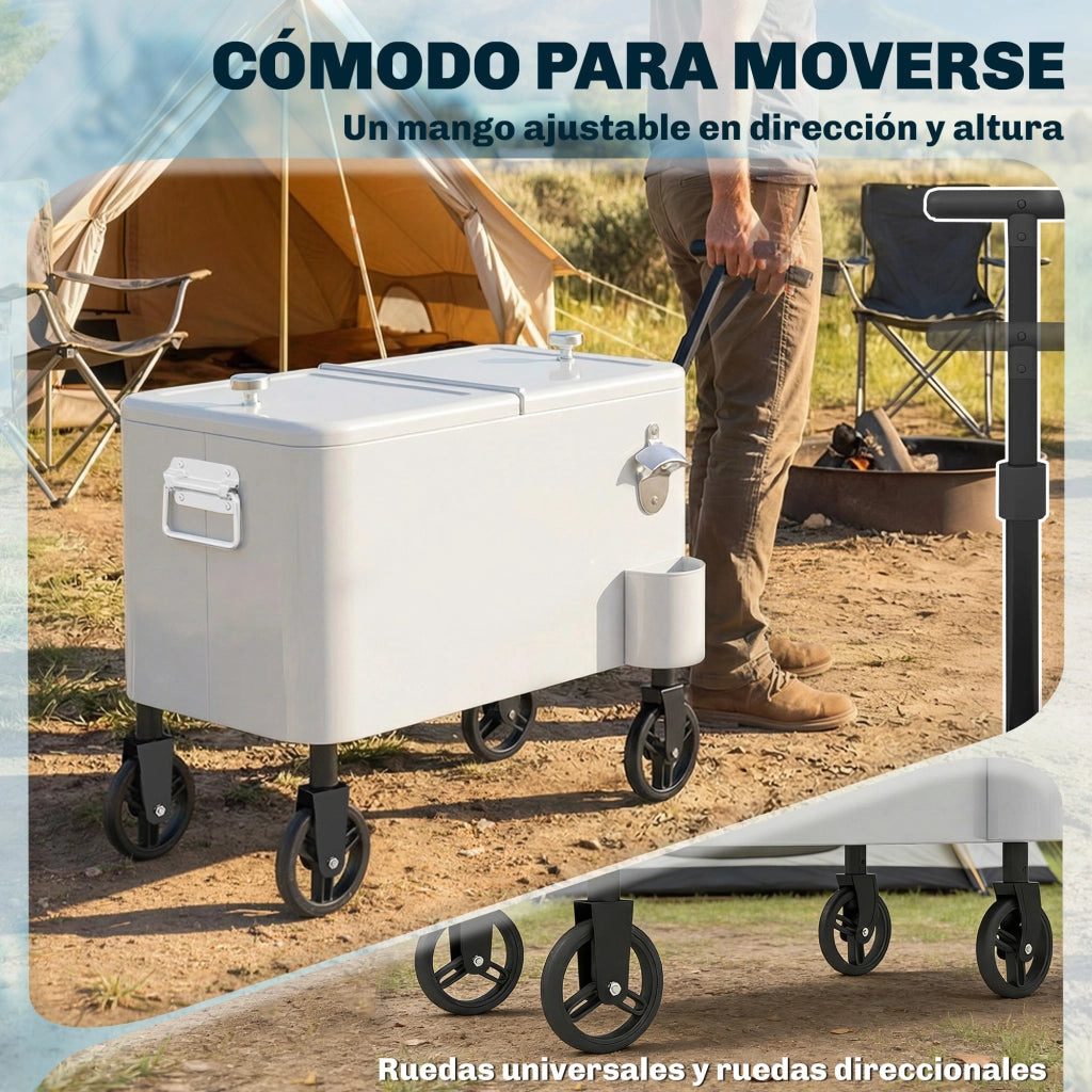 Carrello Frigo con Ruote 56L ¨C Xylo ¨C Maniglia Regolabile Apribottiglie Drenaggio 75x35x120 cm Bianco
