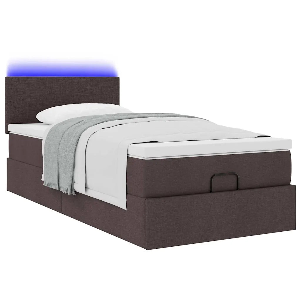Pouf Letto con Materasso e LED Marrone Scuro 90x200 cm Tessuto 3312197