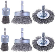 Set di Spazzole a Filo - Spazzole Metalliche - Rimozione Ruggine - Testa a 6 Viti - 6 Pezzi - Grigio