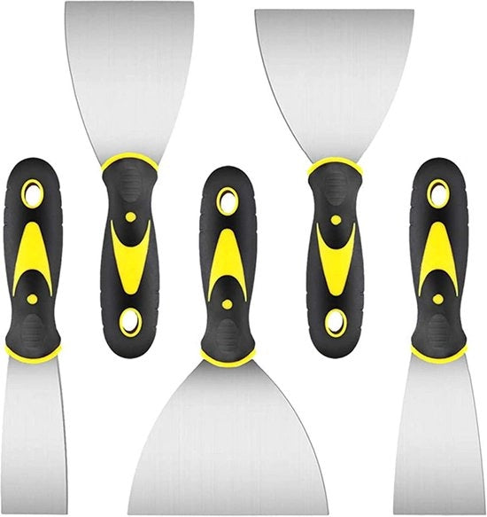Set di pennelli per pittura con impugnatura in plastica, pennelli in acciaio inossidabile, set di raschiatoi per pallet, per rimuovere la maschera inossidabile, 40 mm, 49 mm, 75 mm, 98 mm, 124 mm, 5 pezzi