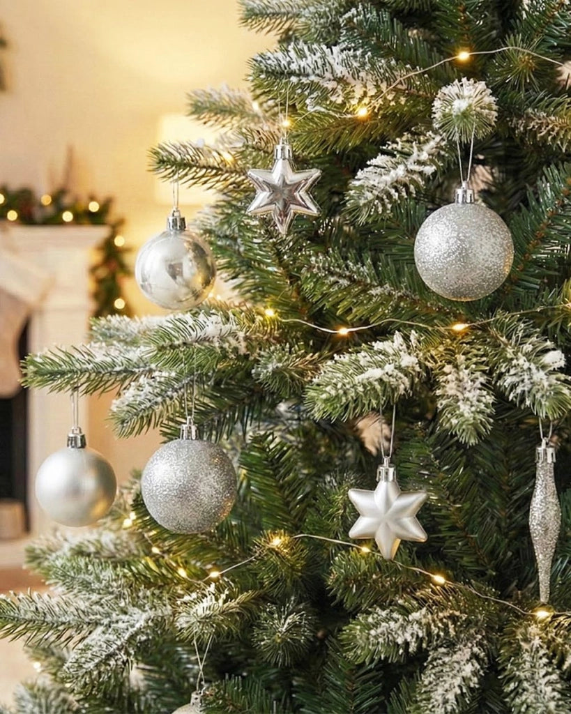 Set di 102 palline di Natale Decorazioni da appendere in plastica argento Stile tradizionale Albero di Natale Forme diverse
