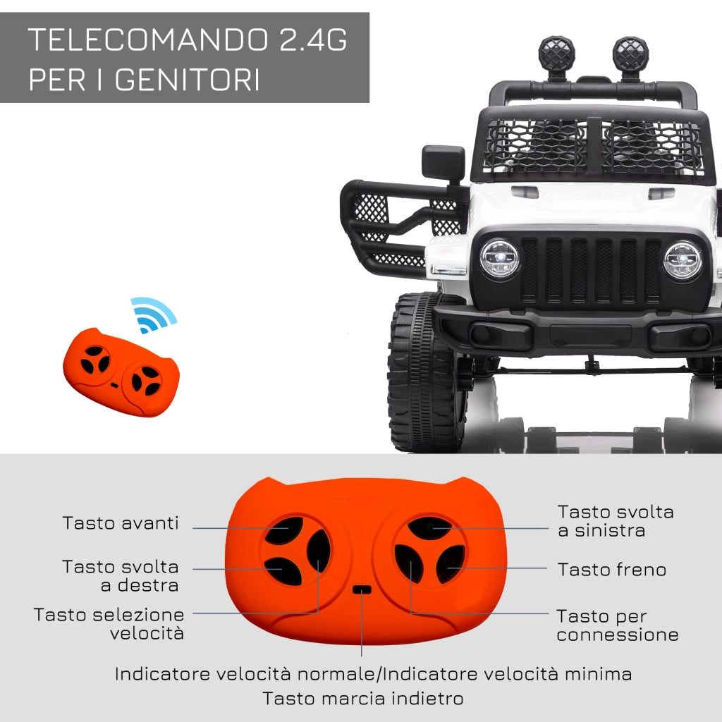 EasyComfort Macchina Elettrica per Bambini Jeep Fuoristrada con Telecomando e 2 Velocità, 100x65x72 cm, Bianco