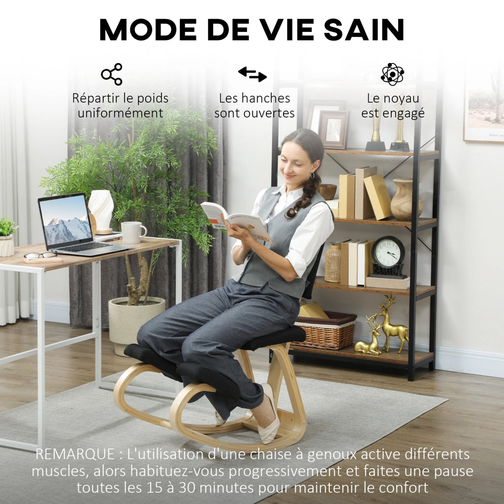 Sedia a ginocchia ergonomica in legno con schienale ¨C zephmum ¨C nero