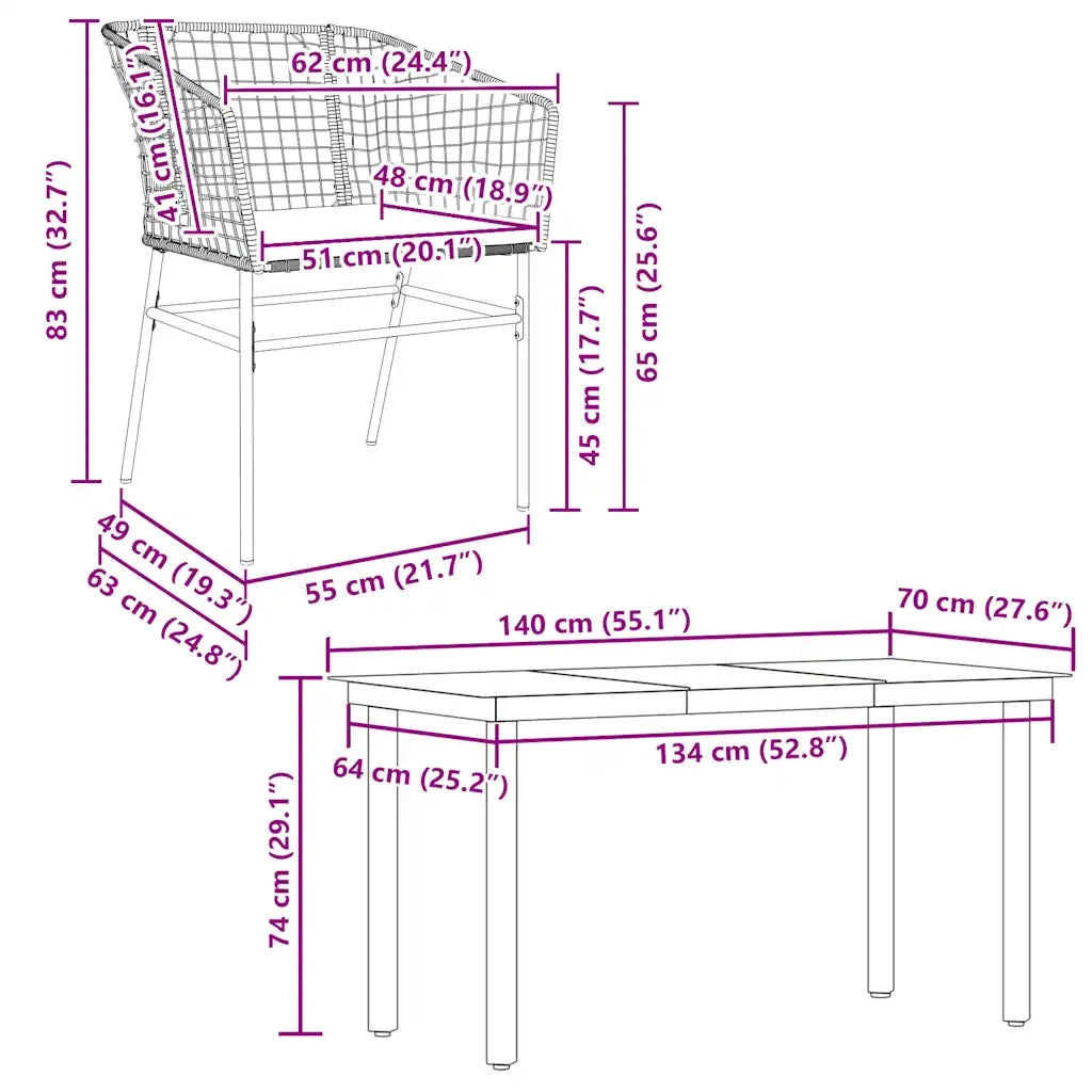 Set da Pranzo da Giardino 5pz con Cuscini Polyrattan Vetro 3334606