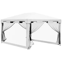 Gazebo da Giardino 4x3 m con Zanzariera e 2 Ingressi, in Metallo e PE, Bianco e Nero
