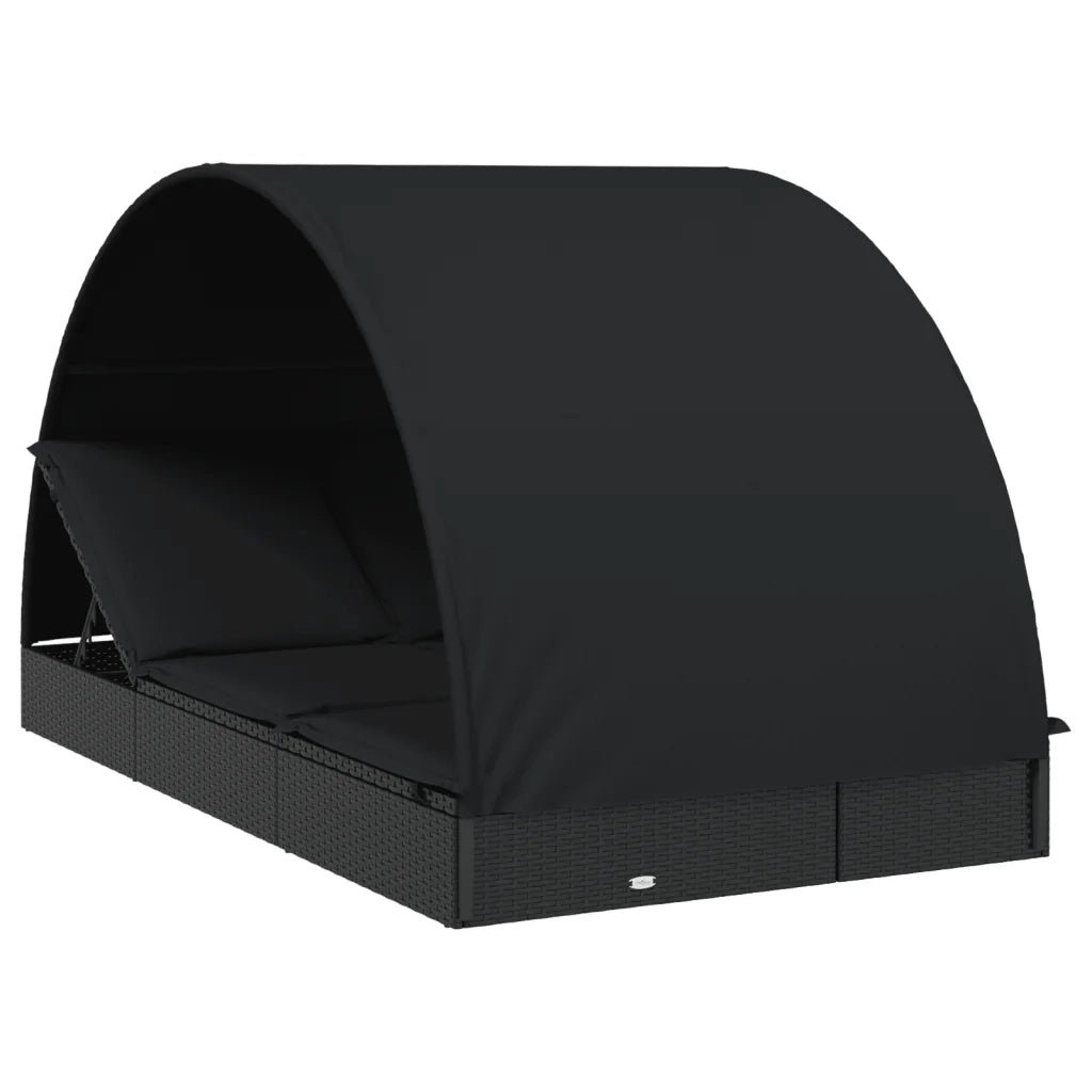 Lettino Doppio Tetto Rotondo Nero 211x112x140 cm in Polyrattan 319656