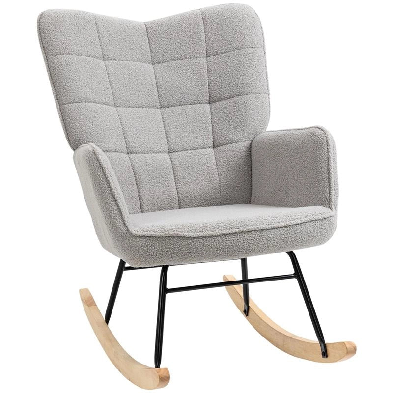 POLTRONA A DONDOLO IMBOTTITA IN LEGNO E ACCIAIO CON RIVESTIMENTO BOUCLÚ 71X98X101 CM GRIGIO