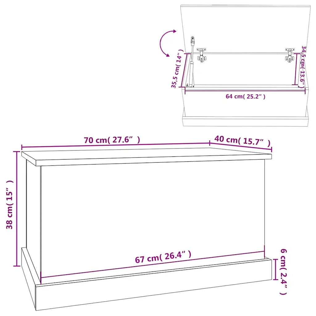 Contenitore Portaoggetti Nero 70x40x38 cm Legno Multistrato 816505