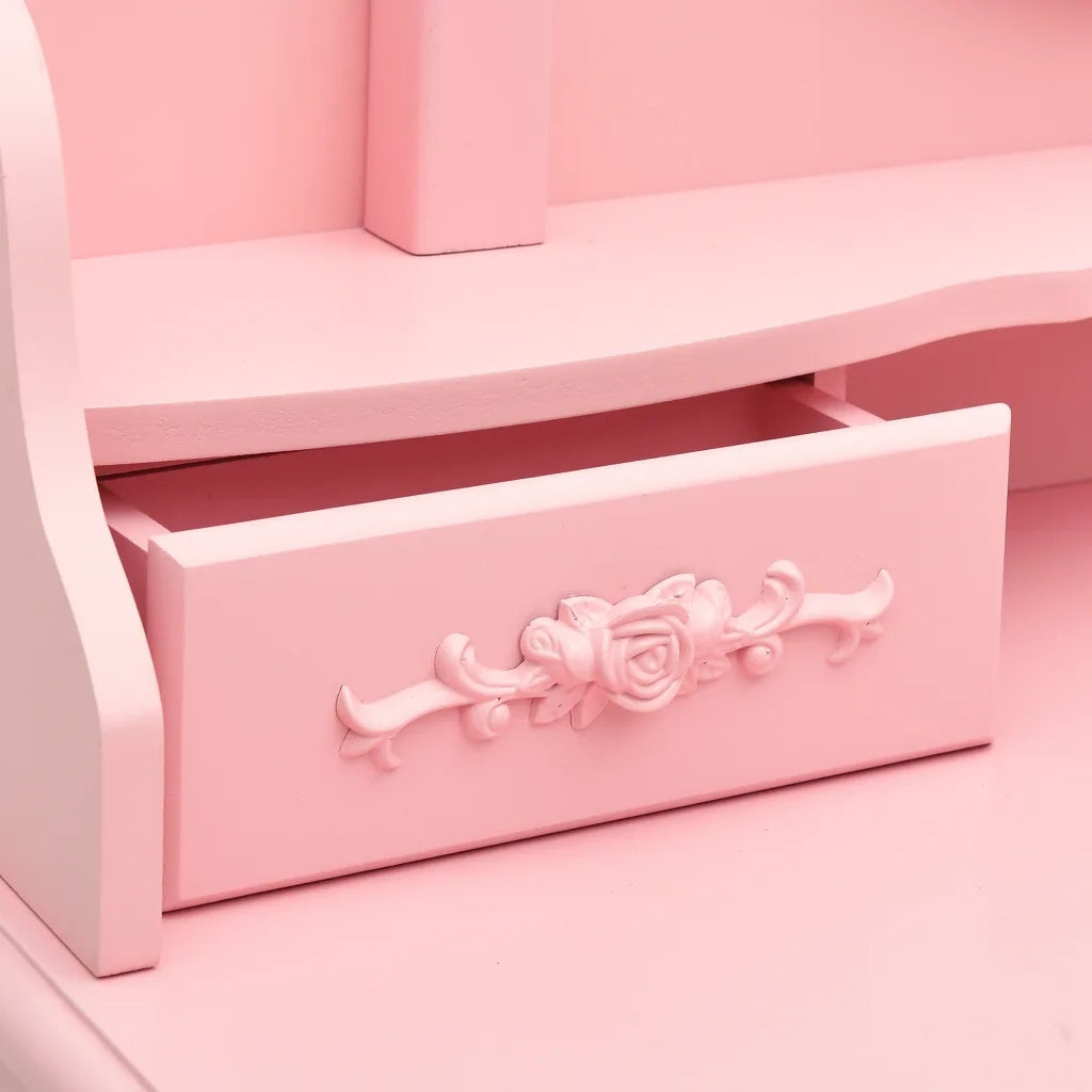 Toeletta | Tavolo da Trucco con Sgabello Rosa 75x69x140 cm Legno Paulownia