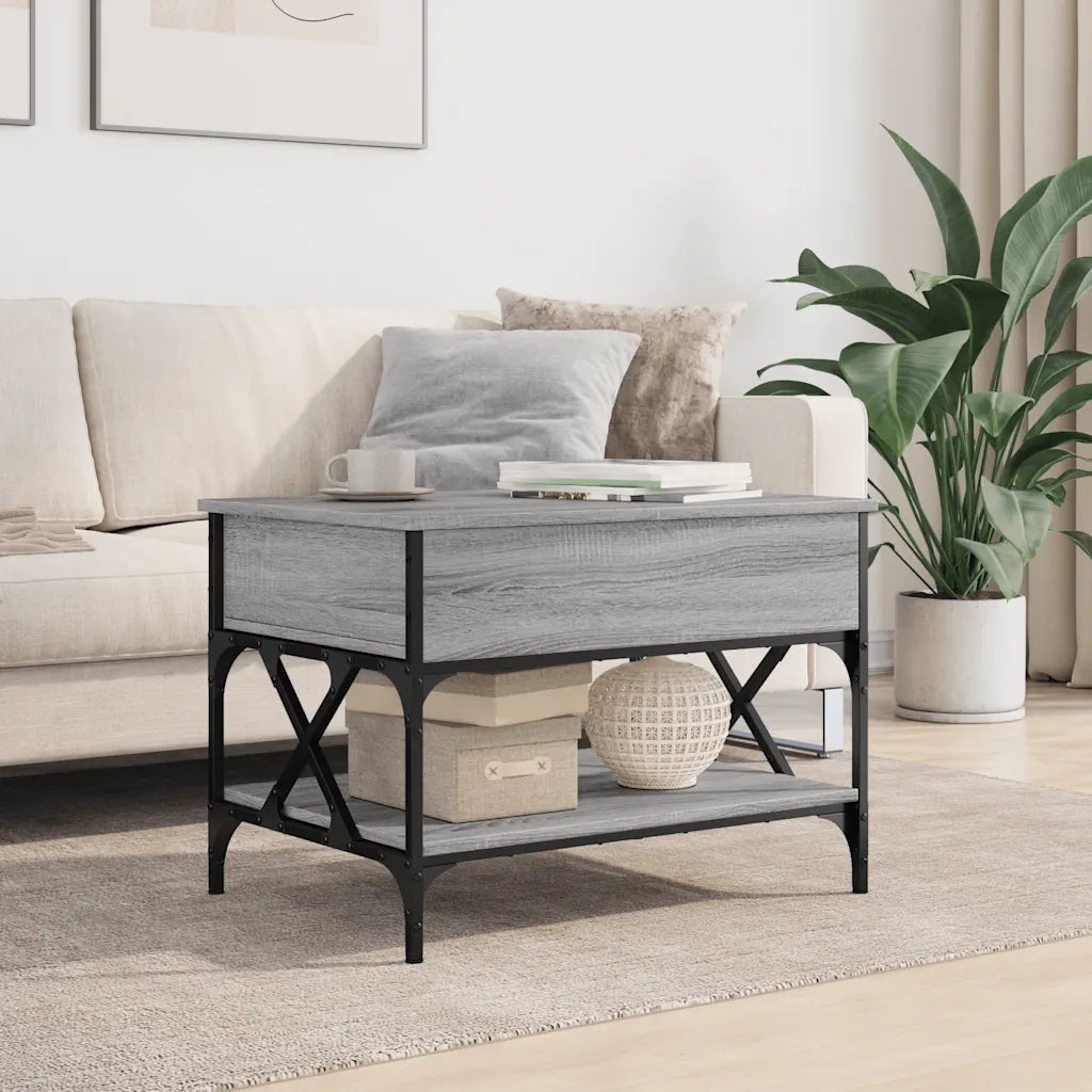 Tavolino Salotto-Tavolino da soggiorno-Tavolo Grigio Sonoma 70x50x50 cm Multistrato Metallo