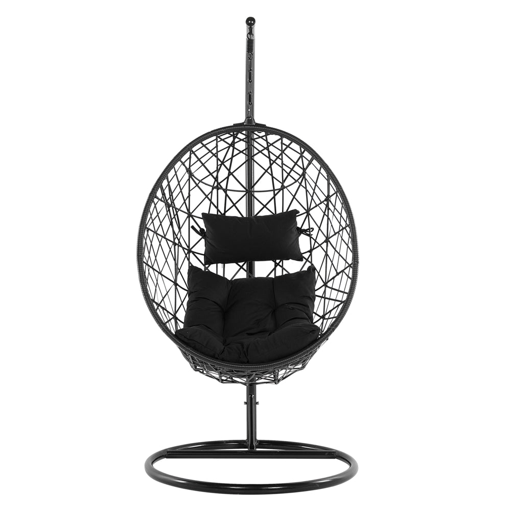 Sedia sospesa poltrona pensile in rattan sintetico con supporto Nero altalena a forma di uovo in vimini rustico Boho