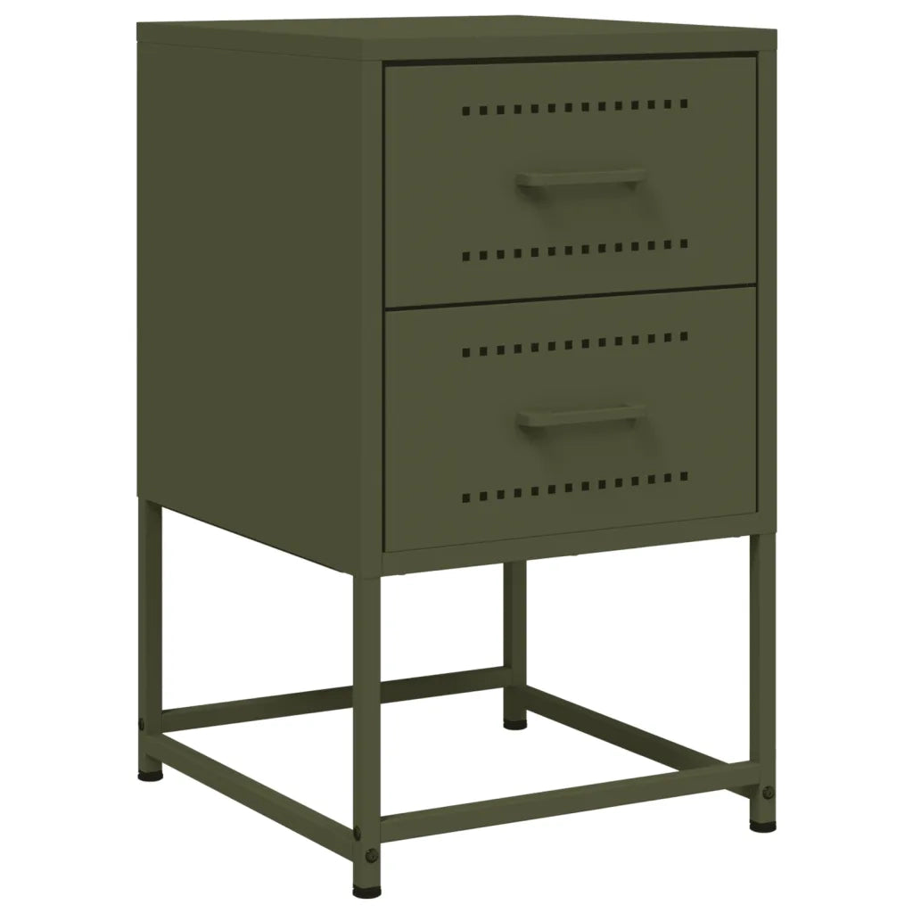 Comodini 2 pz-Set di 2 Tavolino da notte Verde Oliva 36x39x60,5 cm in Acciaio 703726