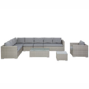 Set di divani ad angolo da giardino cuscini in rattan sintetico grigio 8 posti con tavolo e poltrona set di conversazione