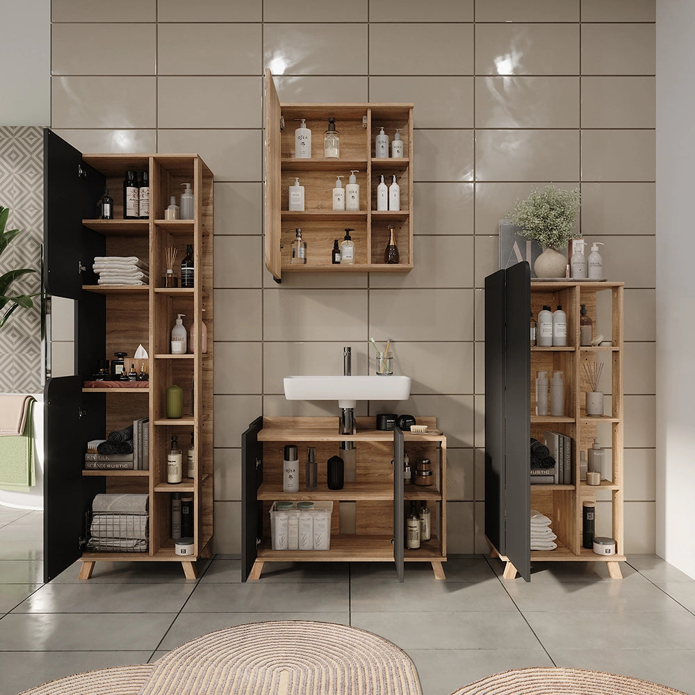 Vicco Set di mobili da bagno Sonoma/antracite 4 parti