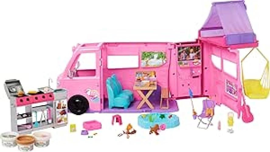 Barbie Camper dei sogni,con 7 aree gioco e 60+acessori,Mattel,Eta 3+