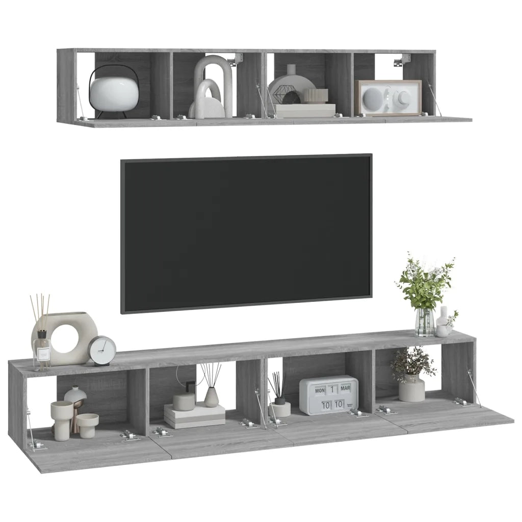 Set di Mobili Porta TV 4 pz-Set di 4 Credenza per TV Grigio Sonoma in Legno Multistrato 609094