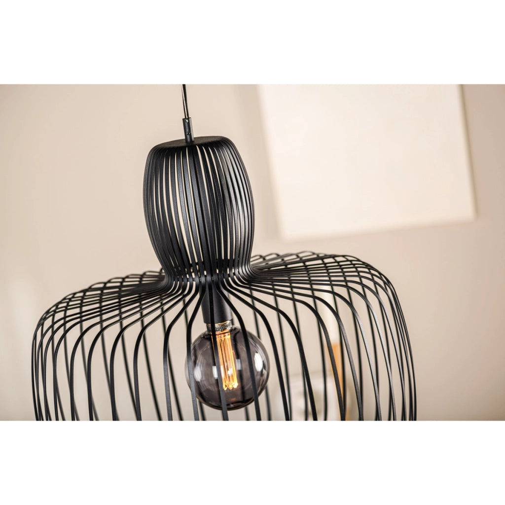 Lampada a sospensione H340 nera a gabbia in metallo, 55 cm