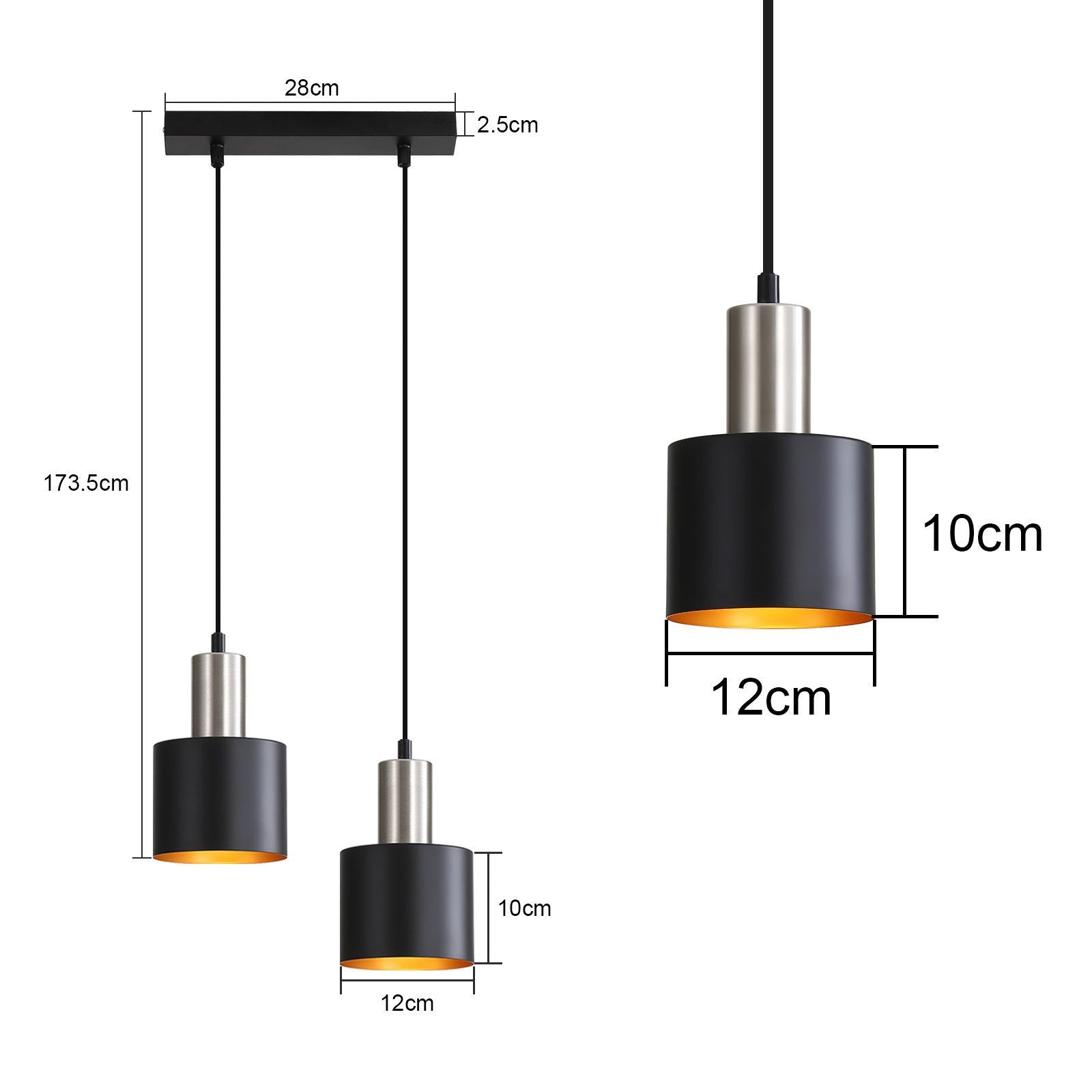 Lampada a sospensione ZMH da tavolo da pranzo E27 lampada a sospensione vintage 2 lampadine oro nero