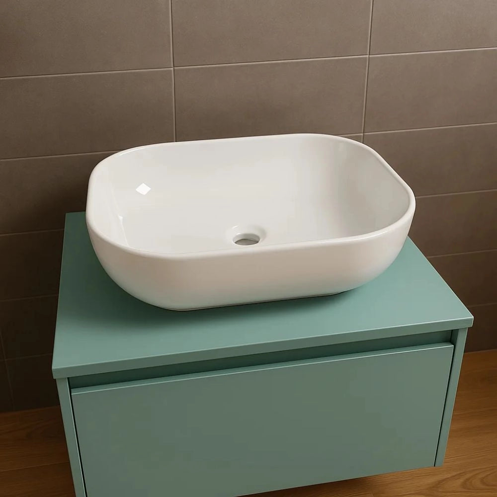 Lavabo da appoggio ceramica bianco rettangolare arredo bagno cm 45,5x32,5x13,5 *** finitura- lucido, confezione 1