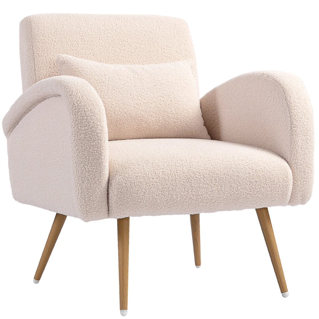 Poltrona Relax Moderna in Tessuto Teddy con Cuscino Sfoderabile ¨C Zephmum ¨C Beige 77x77x83 cm