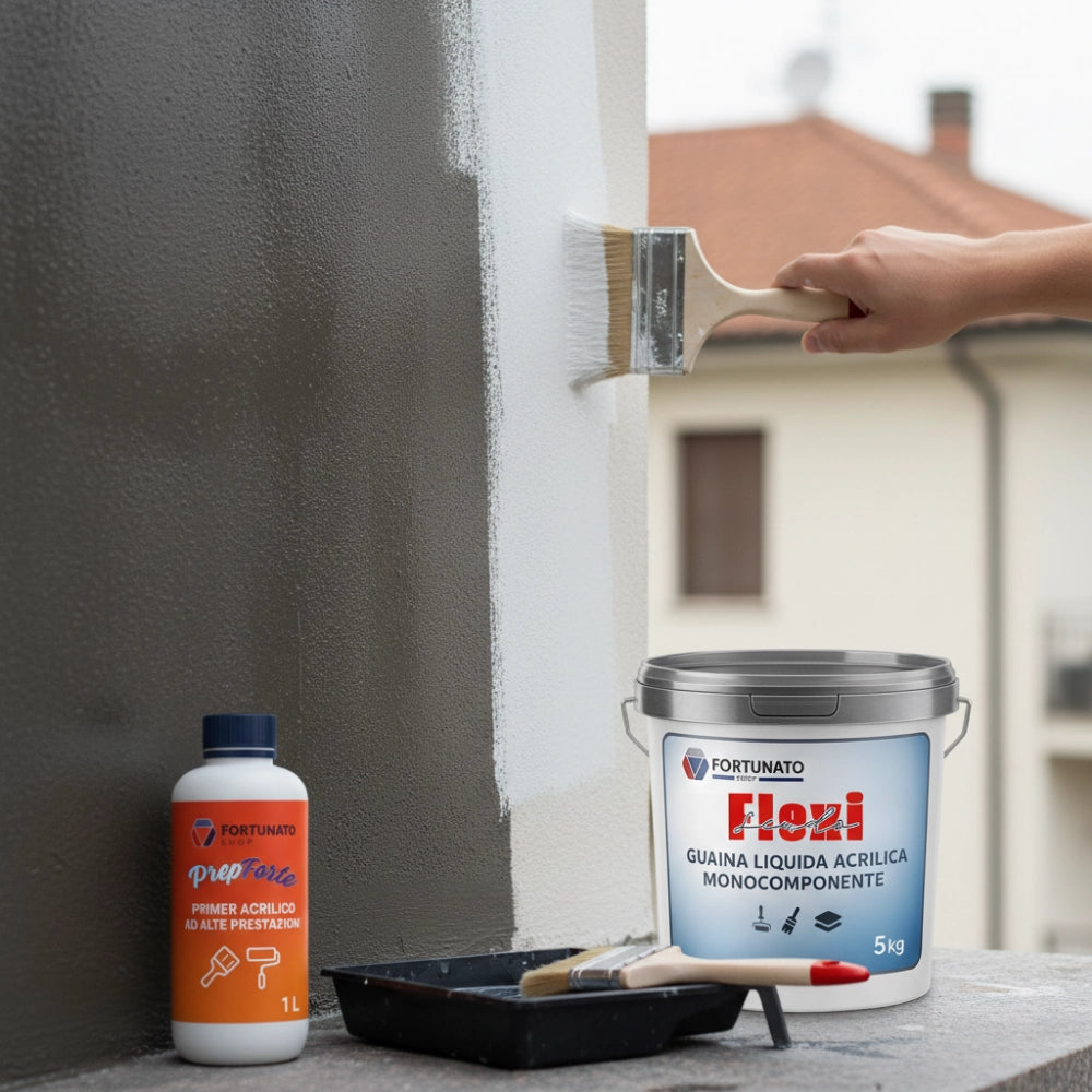 Soluzione professionale impermeabilizzante prepforte + flexiscudo per protezione superfici *** formato 5 kg + 1 l (si...