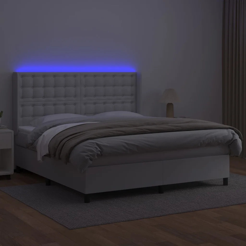 Giroletto Molle con Materasso e LED Bianco 160x200cm Similpelle 3139392