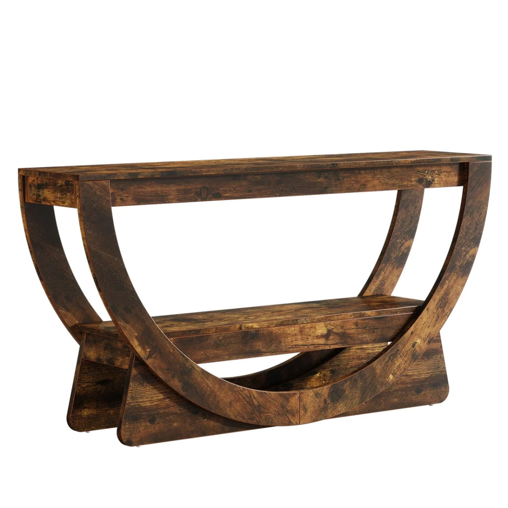 Mobile porta TV rustico con 2 ripiani aperti in MDF marrone scuro per soggiorno 160 × 30 × 80,5 cm