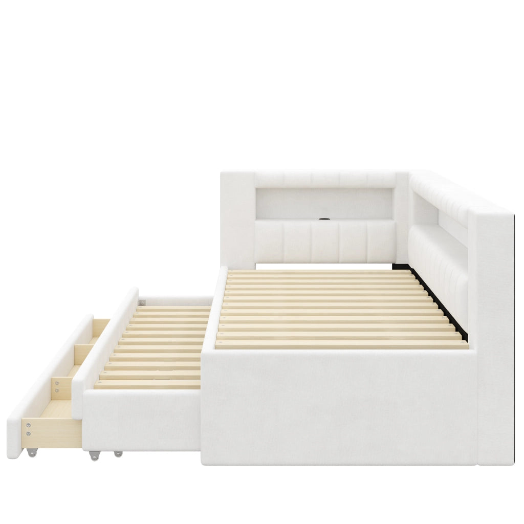 Letto imbottito con giroletto e cassetti ¨C Minimal ¨C Bianco 90x200 cm con LED