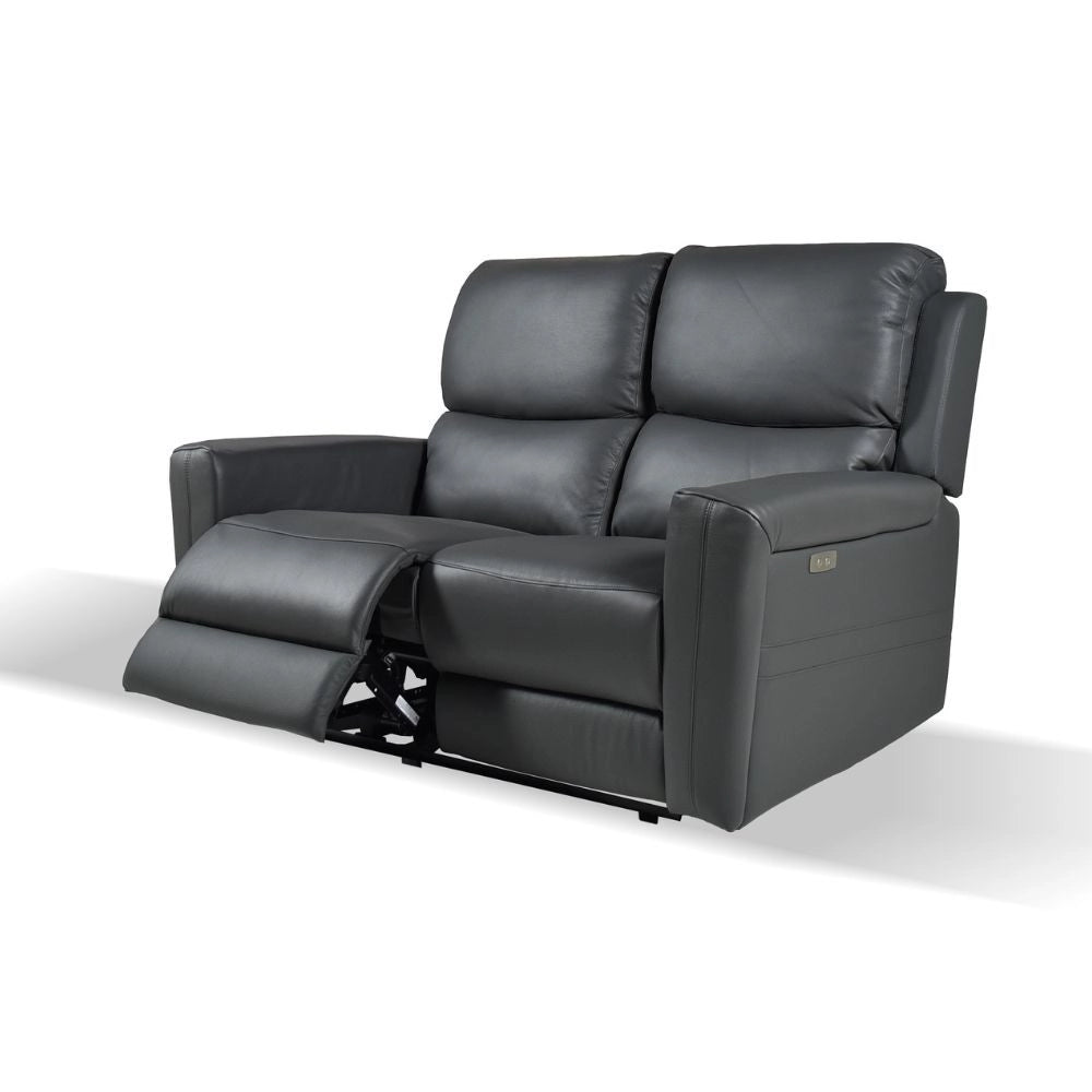 Divano recliner elettrici Claus 2 posti in vera pelle colore grigio scuro