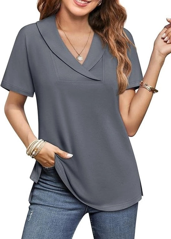Tunica Donna con Collo V - Maniche Corte - Maglia Estiva - Abito Elegante - Camicia Casual - Tessuto Respirante