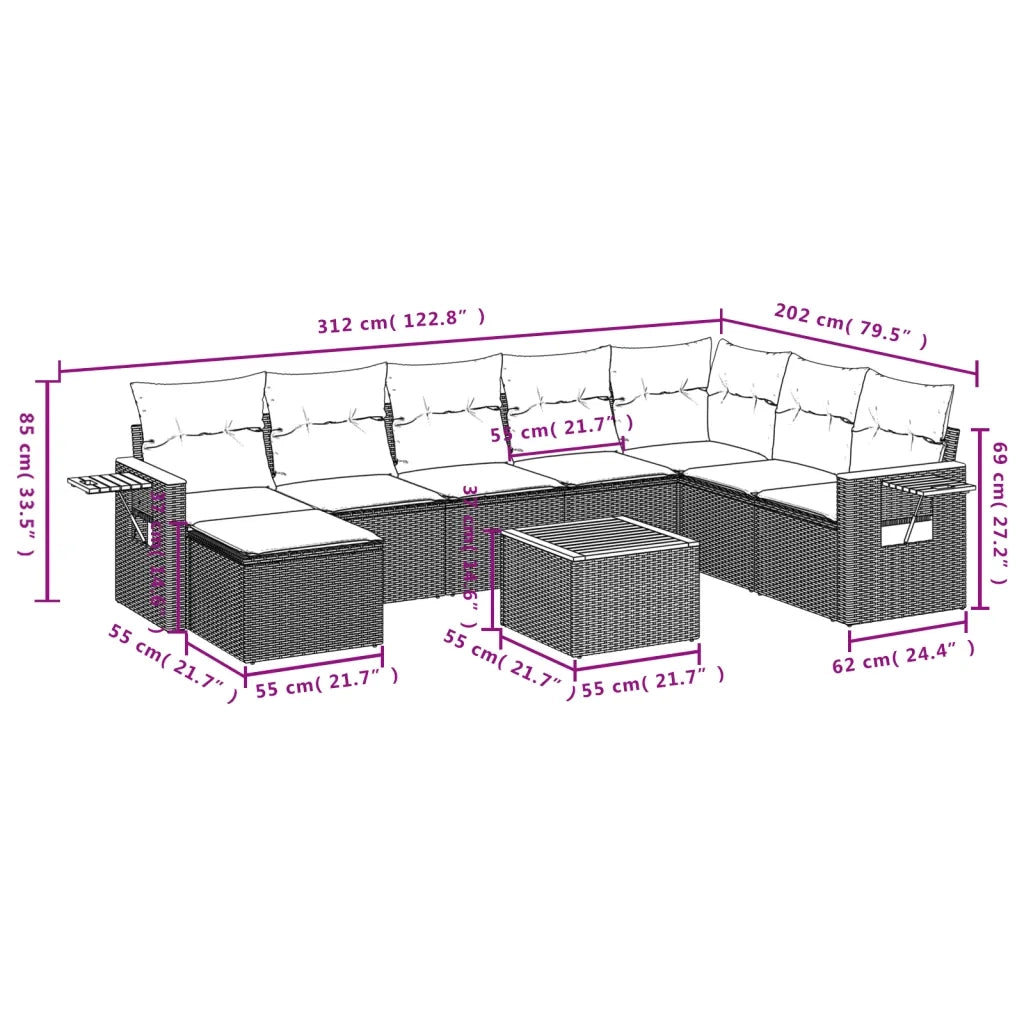 Set Divano da Giardino 9 pz con Cuscini Grigio in Polyrattancod mxl 112323