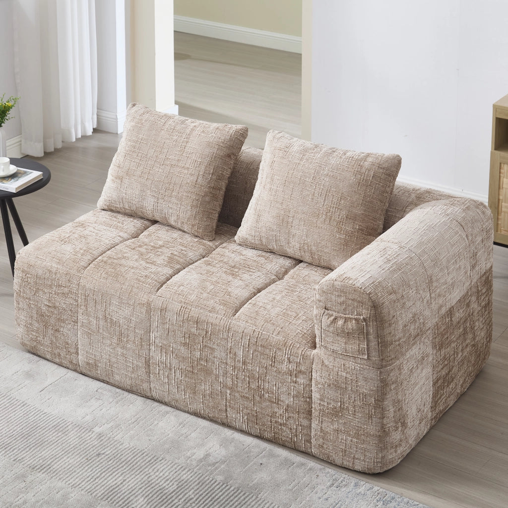 DIVANO Chaise longue 158x90x60 cm in Chenille Khaki con tasche laterali e cuscino