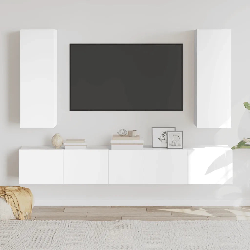 Set di Mobili Porta TV 5 pz-Credenza per TV Bianco in Legno Multistrato 249901
