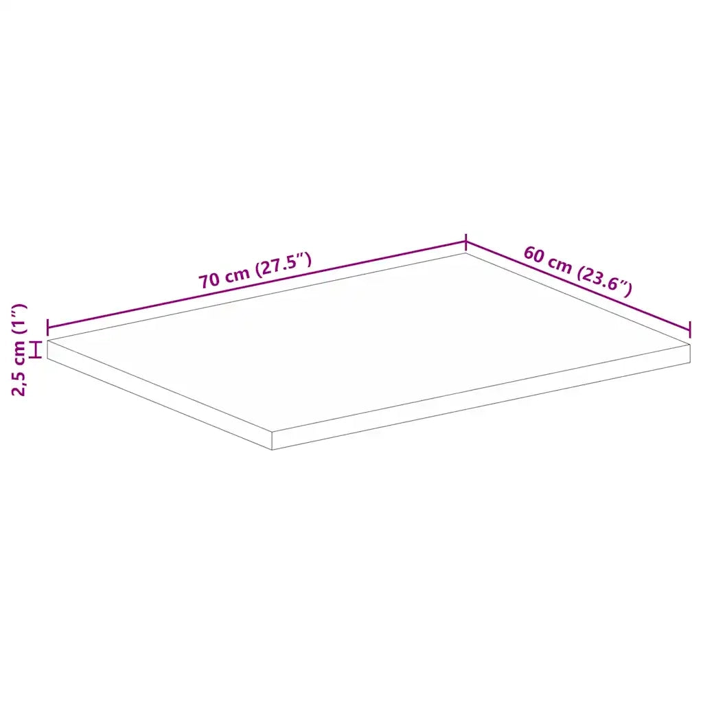 Piano per Tavolo 70x60x2,5cm Rettangolare Legno di Mango Grezzo 371328