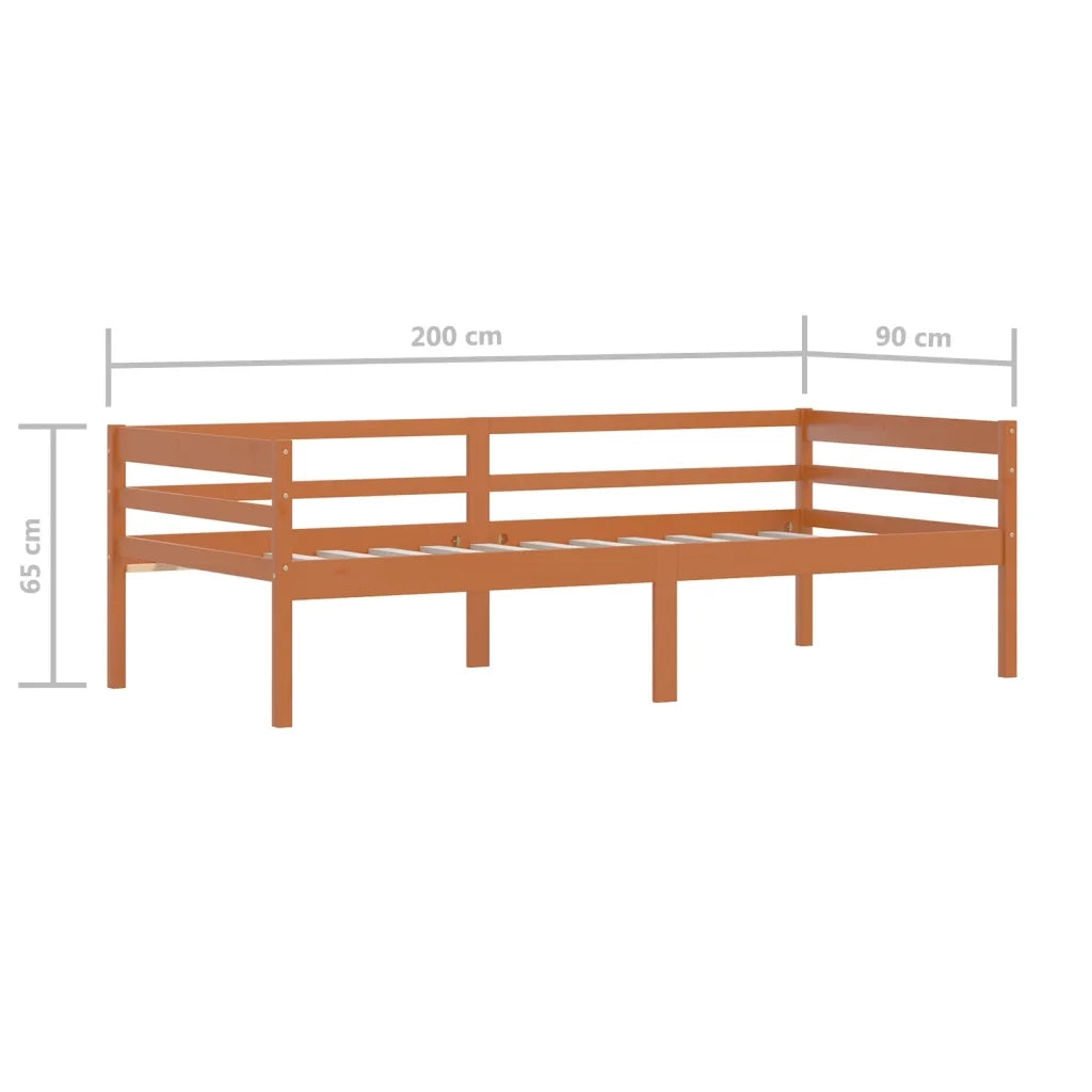 Letto singolo | Letto per adulti | Giroletto senza Materasso Ambrato Legno Massello Pino 90x200 cm