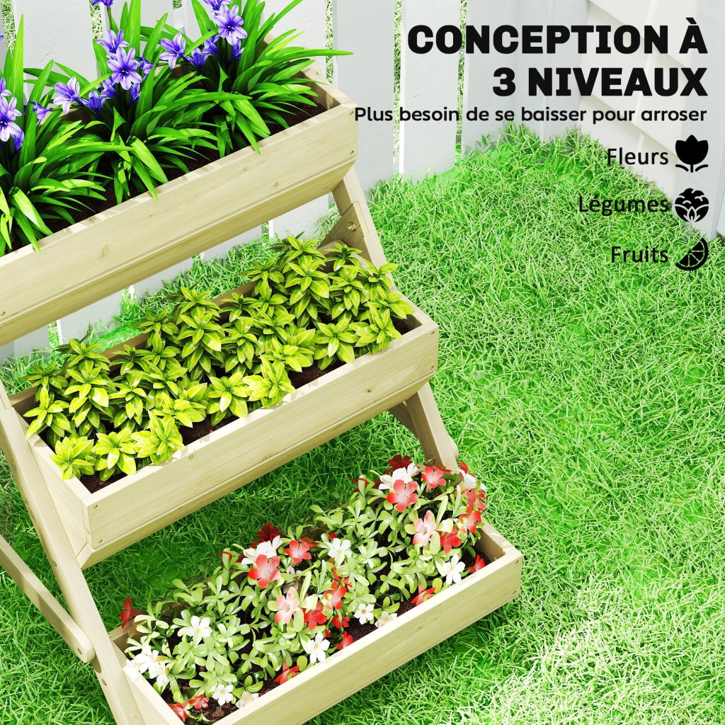Fioriera Giardino Legno 3 Livelli ¨C Zephmum ¨C Verde 65x75x76cm