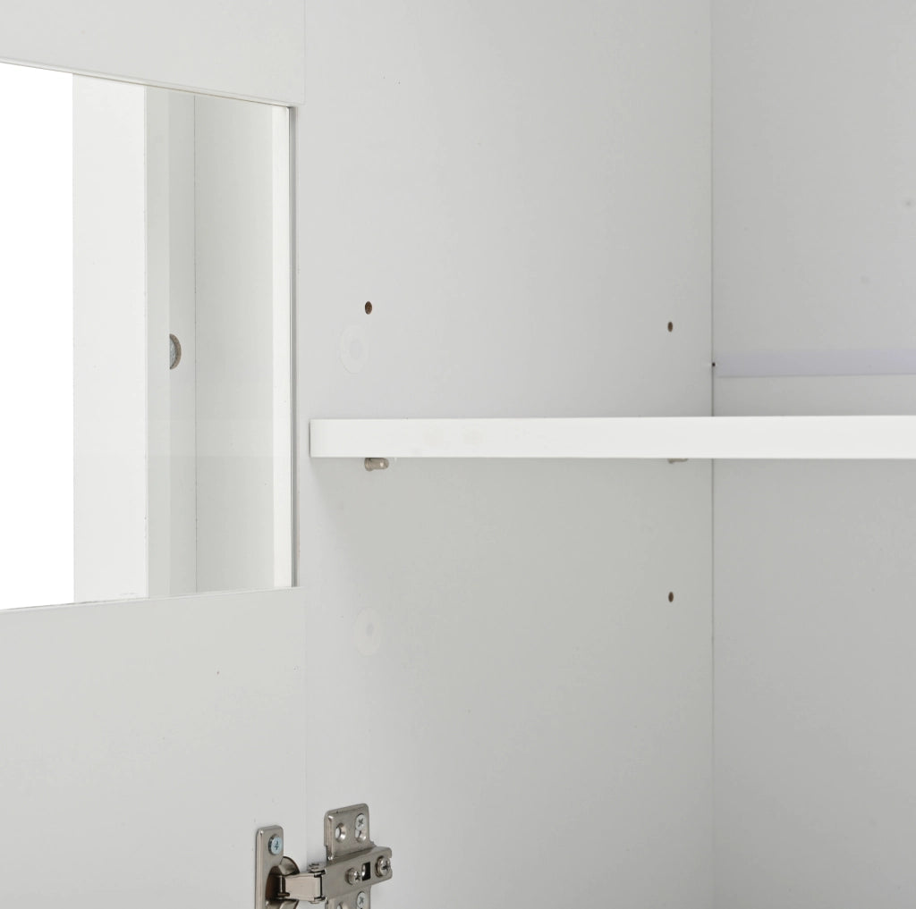 Madia 140x40x84 cm con luci LED telecomandate e 3 ante in truciolato e vetro bianca