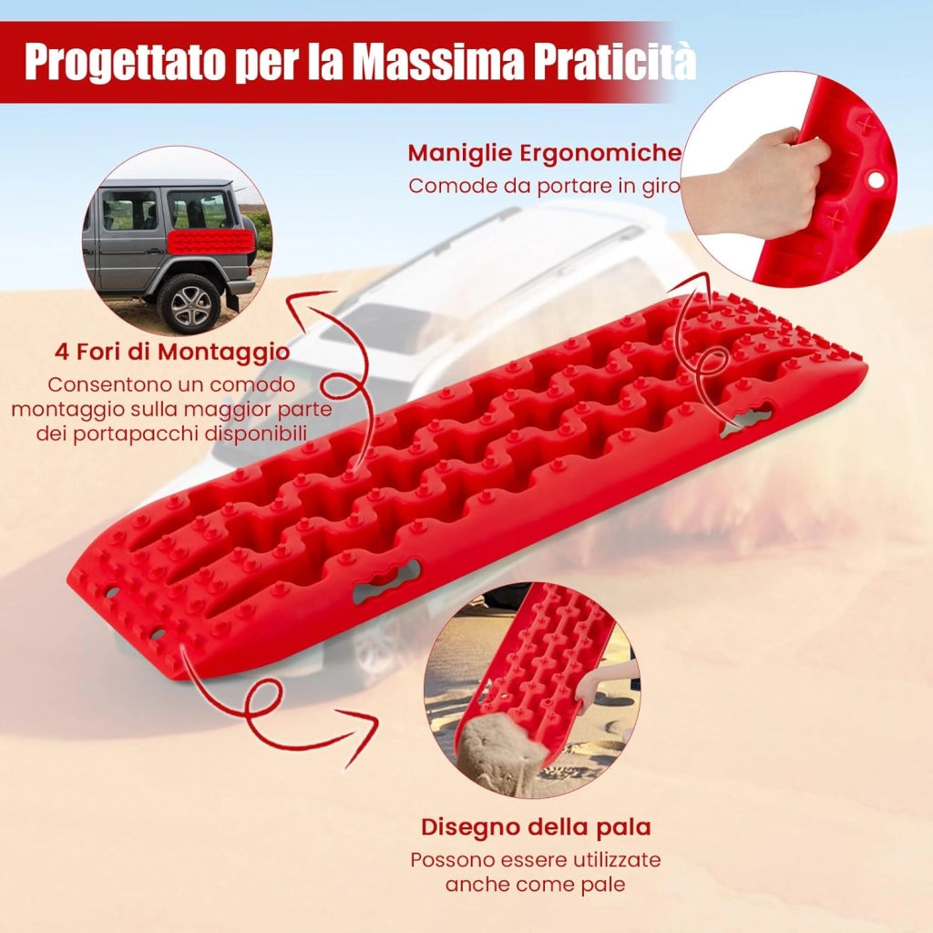 Tavole di Recupero per Fuoristrada 2 Pezzi, Carico 10T, Piastre di Trazione e Recupero per Liberare Veicoli da Neve Fango e Sabbia, Accessori Fuoristrada 4x4 (Rosso, 107 x 31 x 7 cm)