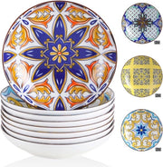 Set di Piatti a Profondità per Zuppe - 8 pezzi in Porcellana Colorata Ø 21 cm - Servizio per Zuppe e Piatti Principali