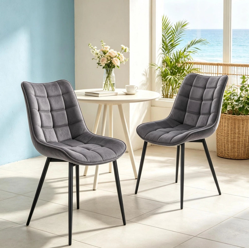 SEDIE Imbottite Set da 2 in Velluto Grigio Scuro con Gambe in Metallo