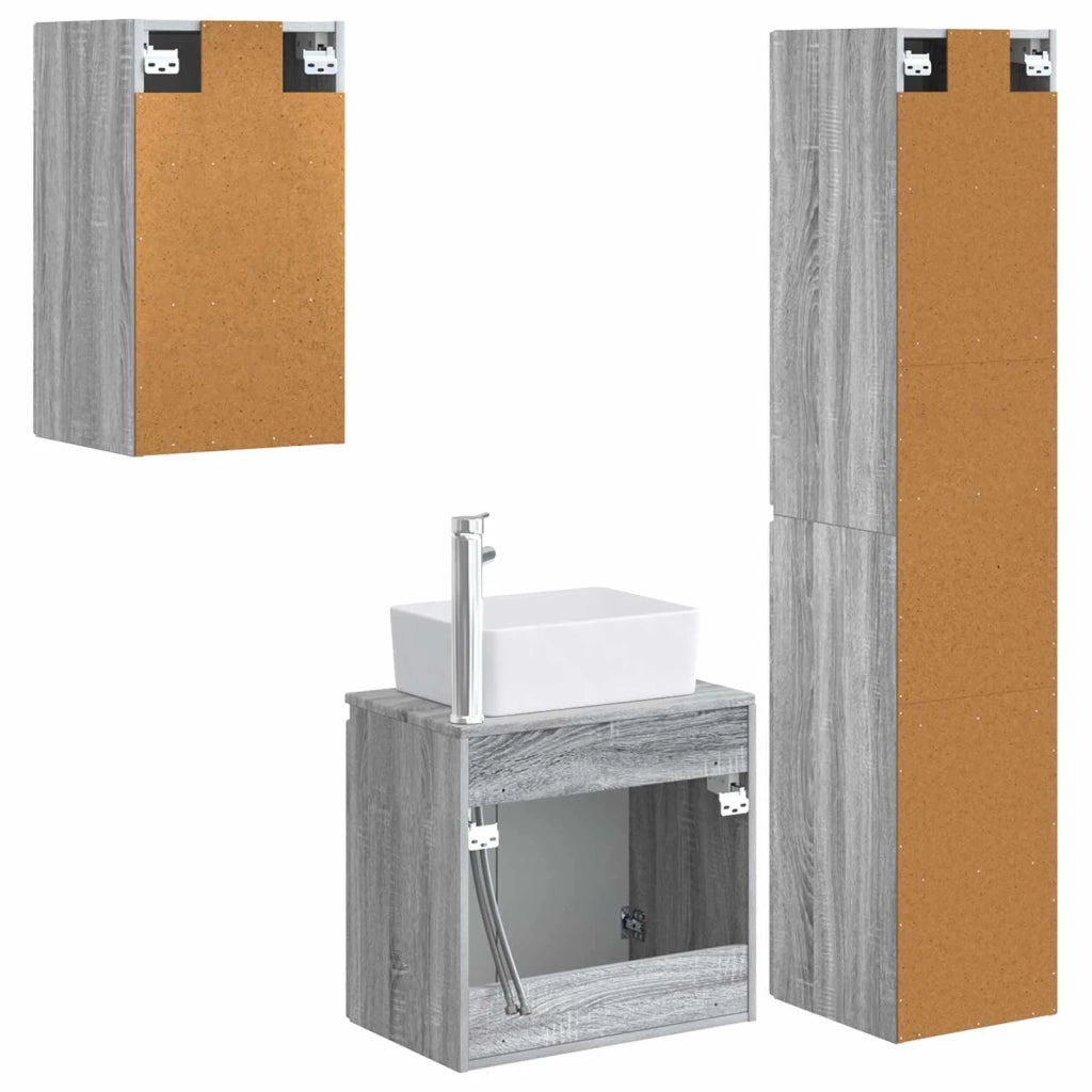 Set di mobili per il bagno 3 pz Sonoma grigio 3406079