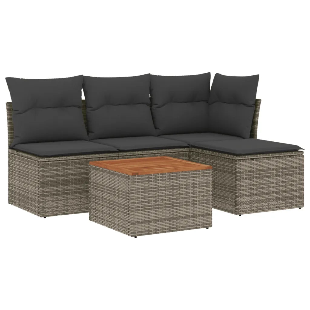 Set Divano da Giardino 5 pz con Cuscini Grigio in Polyrattan 3255927