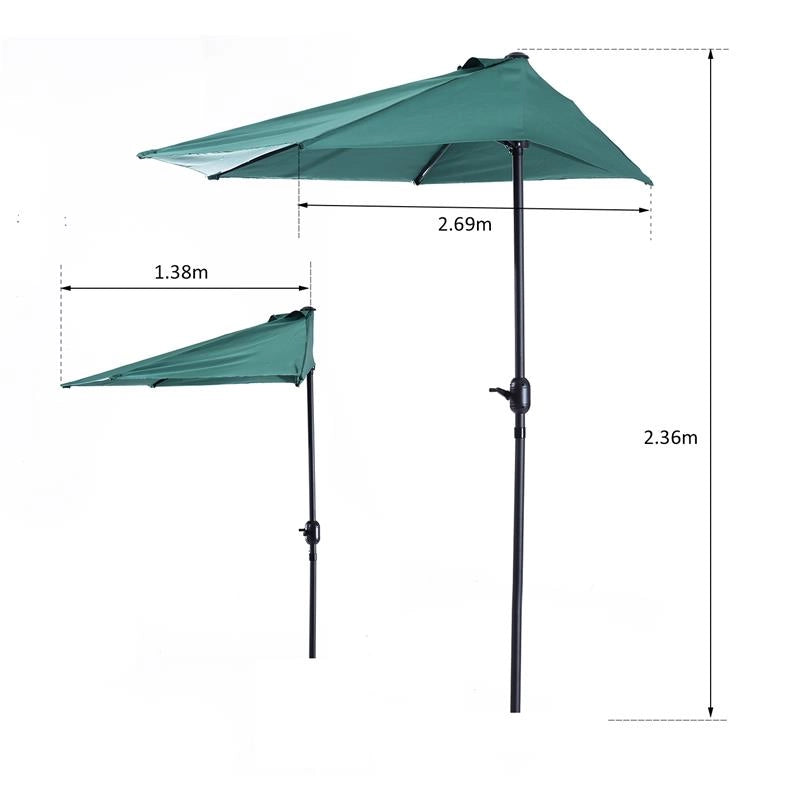 OMBRELLONE SEMICIRCOLARE IMPERMEABILE 269 X 138 X 236 CM VERDE