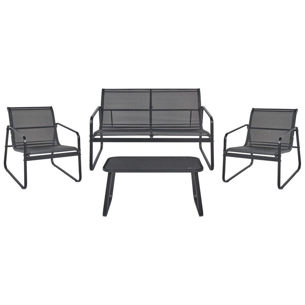 Set di divani da giardino in metallo nero 4 posti con tavolo stile moderno